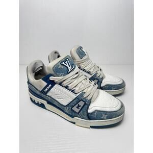 Louis Vuitton LV Trainer Sneaker Monogram Denim Blue White Men’s Size 8.5 US
